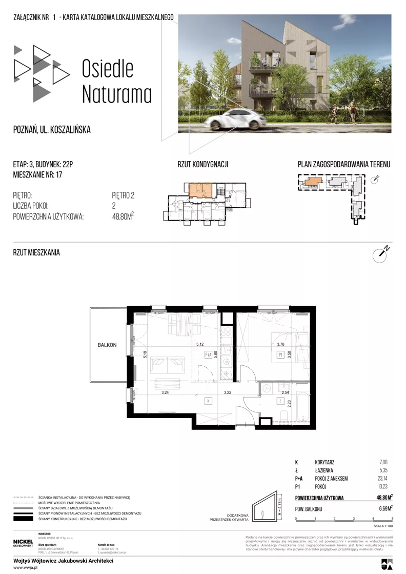 2 pokoje, mieszkanie 48,80 m², piętro 2, oferta nr 22P/17, Naturama III, Poznań, Strzeszyn, Strzeszyn, ul. Koszalińska 22