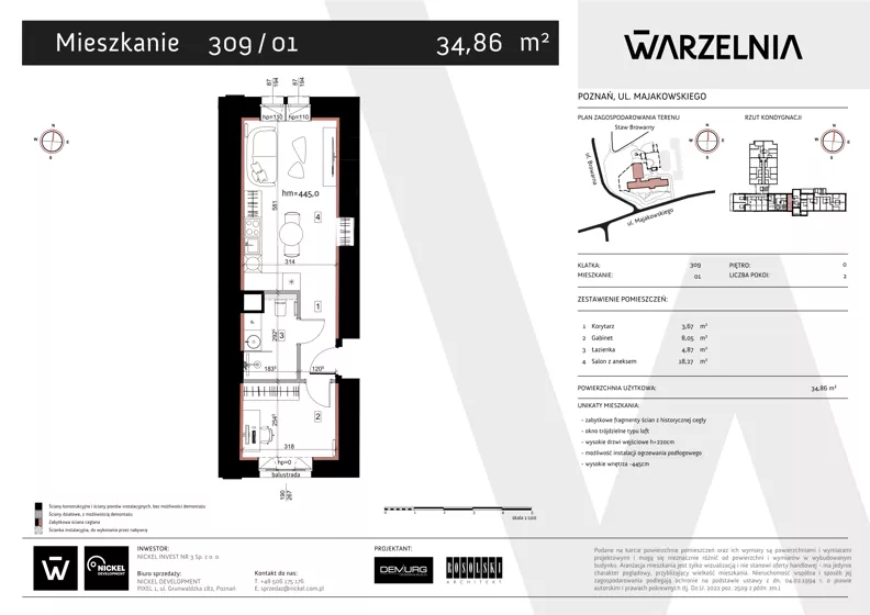 2 pokoje, apartament 34,86 m², parter, oferta nr 309/01, Warzelnia II, Poznań, Antoninek-Zieliniec-Kobylepole, Kobylepole, ul. Majakowskiego 309