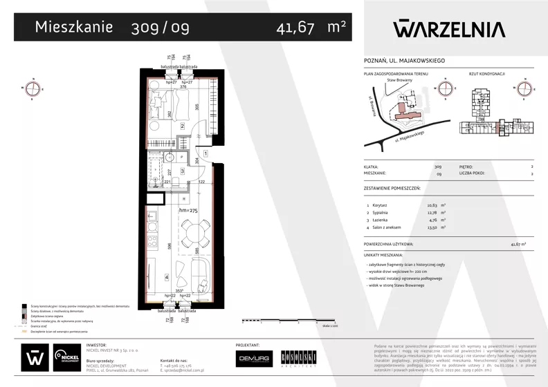 2 pokoje, apartament 41,67 m², piętro 2, oferta nr 309/09, Warzelnia II, Poznań, Antoninek-Zieliniec-Kobylepole, Kobylepole, ul. Majakowskiego 309
