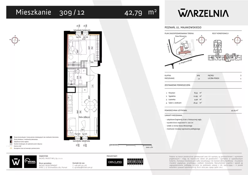 2 pokoje, apartament 42,79 m², piętro 3, oferta nr 309/12, Warzelnia II, Poznań, Antoninek-Zieliniec-Kobylepole, Kobylepole, ul. Majakowskiego 309
