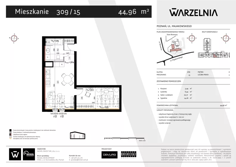 2 pokoje, apartament 44,96 m², piętro 4, oferta nr 309/15, Warzelnia II, Poznań, Antoninek-Zieliniec-Kobylepole, Kobylepole, ul. Majakowskiego 309