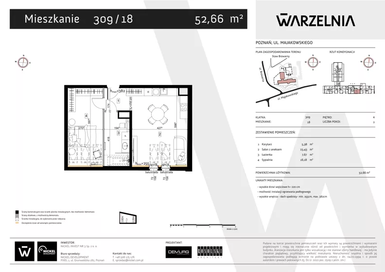 2 pokoje, apartament 52,66 m², piętro 4, oferta nr 309/18, Warzelnia II, Poznań, Antoninek-Zieliniec-Kobylepole, Kobylepole, ul. Majakowskiego 309