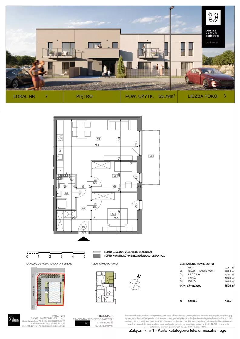 3 pokoje, mieszkanie 65,79 m², piętro 1, oferta nr 7, Osiedle Księżnej Dąbrówki – ostatni etap: Gościniec, Dąbrówka, ul. Gościniec
