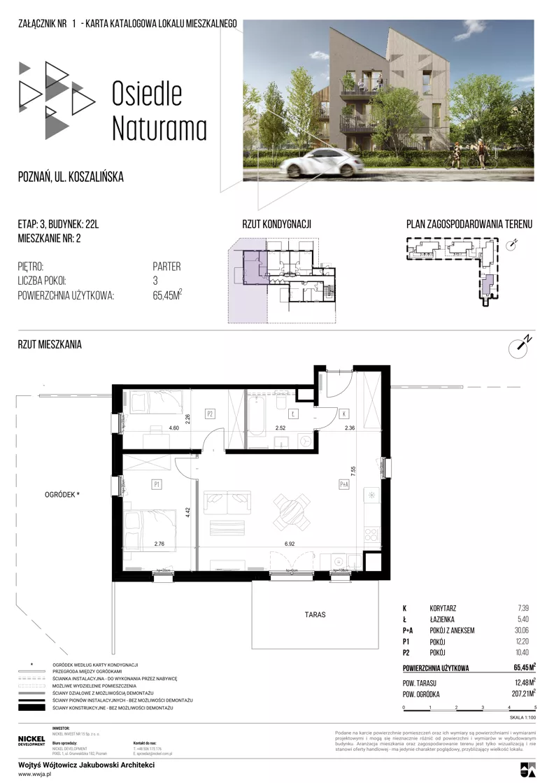 3 pokoje, mieszkanie 65,45 m², parter, oferta nr 22L/02, Naturama III, Poznań, Strzeszyn, Strzeszyn, ul. Koszalińska 22