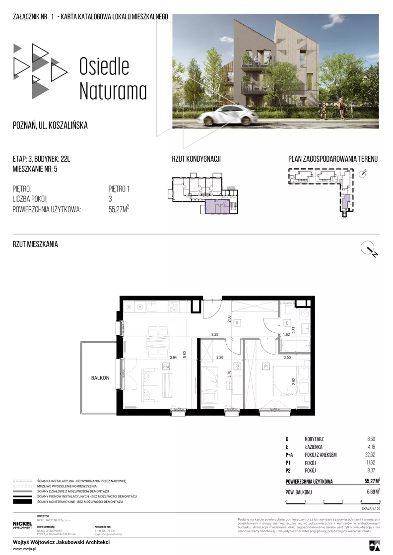 3 pokoje, mieszkanie 55,27 m², piętro 1, oferta nr 22L/05, Naturama III, Poznań, Strzeszyn, Strzeszyn, ul. Koszalińska 22