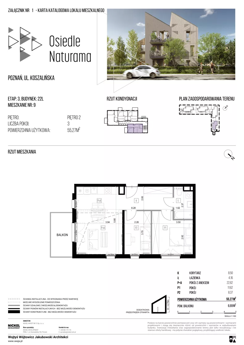 3 pokoje, mieszkanie 55,27 m², piętro 2, oferta nr 22L/09, Naturama III, Poznań, Strzeszyn, Strzeszyn, ul. Koszalińska 22