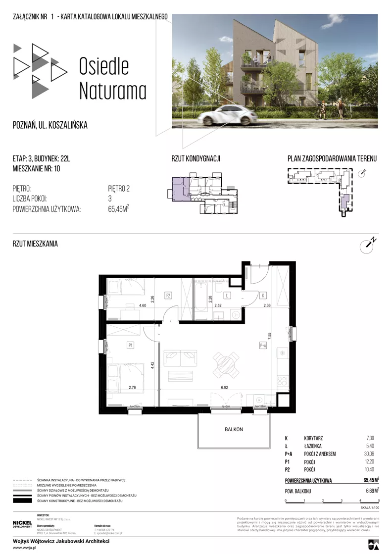 3 pokoje, mieszkanie 65,45 m², piętro 2, oferta nr 22L/10, Naturama III, Poznań, Strzeszyn, Strzeszyn, ul. Koszalińska 22