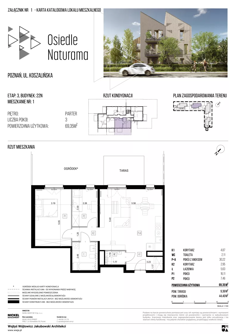 3 pokoje, mieszkanie 69,35 m², parter, oferta nr 22N/01, Naturama III, Poznań, Strzeszyn, Strzeszyn, ul. Koszalińska 22