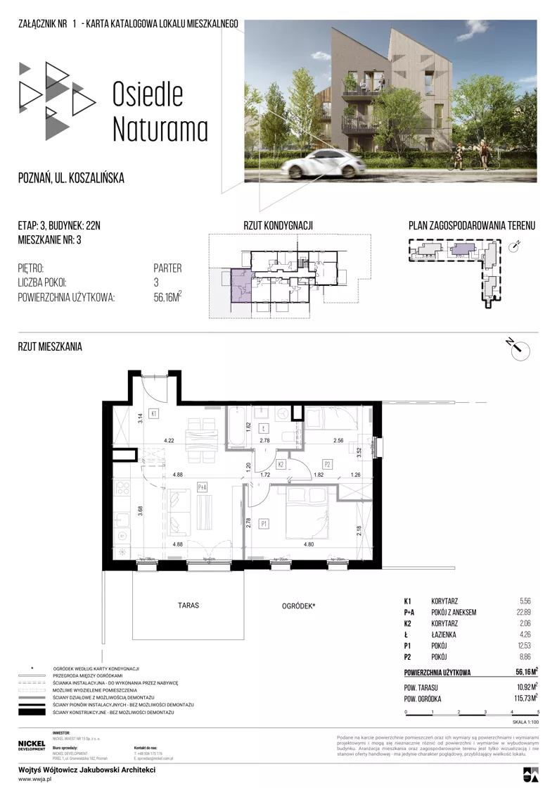 3 pokoje, mieszkanie 56,16 m², parter, oferta nr 22N/03, Naturama III, Poznań, Strzeszyn, Strzeszyn, ul. Koszalińska 22
