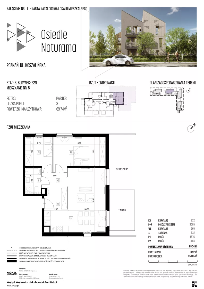 3 pokoje, mieszkanie 69,74 m², parter, oferta nr 22N/05, Naturama III, Poznań, Strzeszyn, Strzeszyn, ul. Koszalińska 22