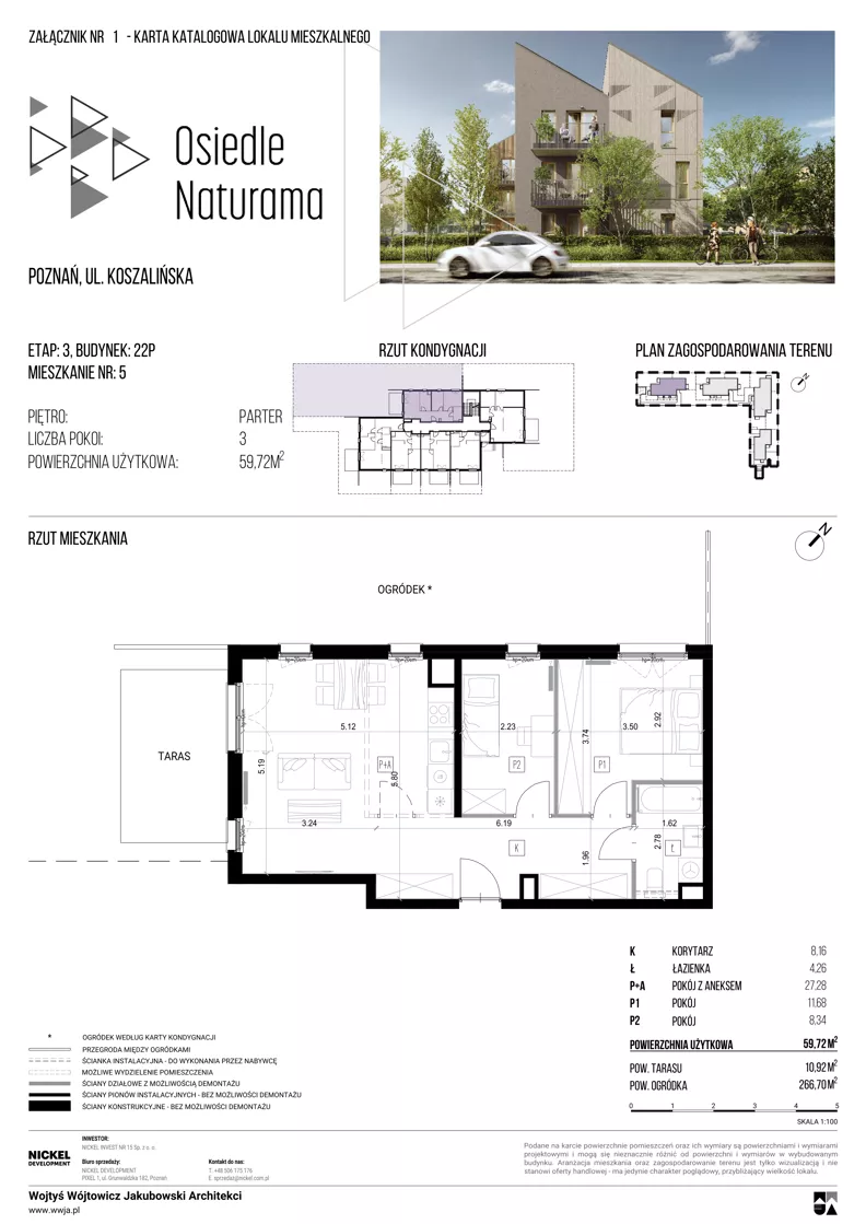 3 pokoje, mieszkanie 59,72 m², parter, oferta nr 22P/05, Naturama III, Poznań, Strzeszyn, Strzeszyn, ul. Koszalińska 22