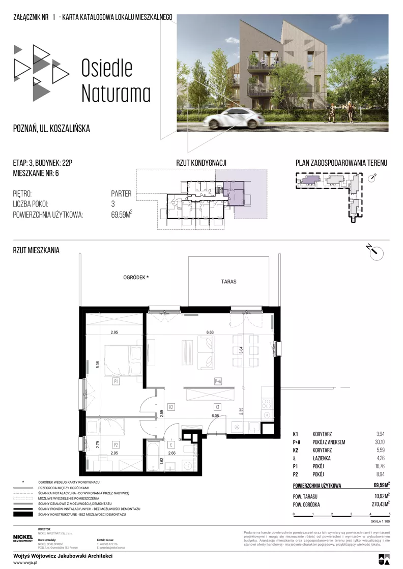 3 pokoje, mieszkanie 69,59 m², parter, oferta nr 22P/06, Naturama III, Poznań, Strzeszyn, Strzeszyn, ul. Koszalińska 22