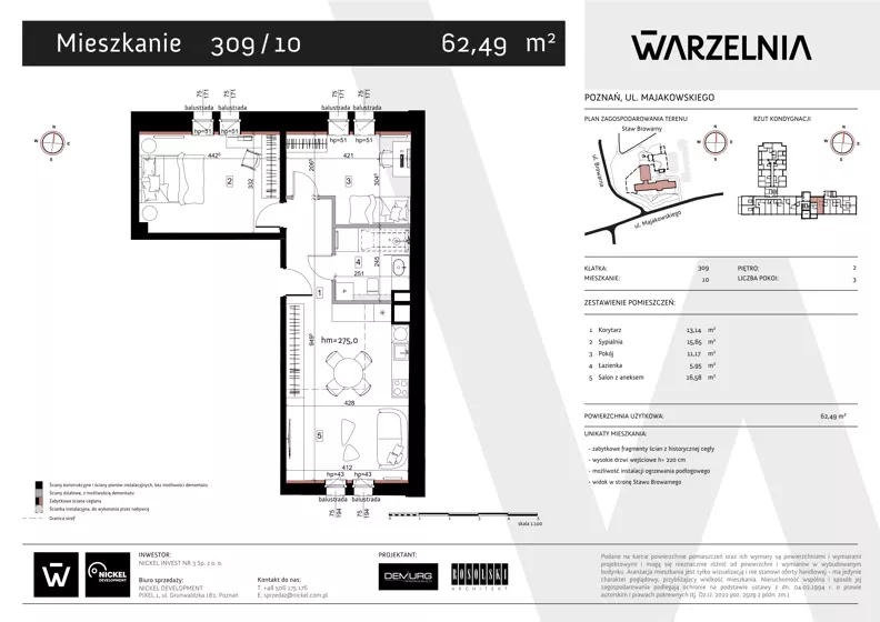 3 pokoje, apartament 62,49 m², piętro 2, oferta nr 309/10, Warzelnia II, Poznań, Antoninek-Zieliniec-Kobylepole, Kobylepole, ul. Majakowskiego 309