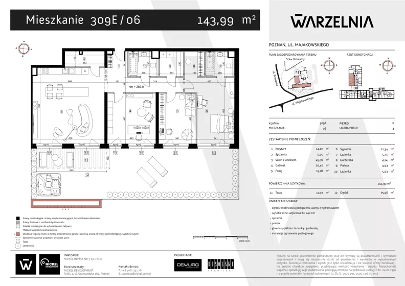 4 pokoje, apartament 143,99 m², parter, oferta nr 309E/06, Warzelnia II, Poznań, Antoninek-Zieliniec-Kobylepole, Kobylepole, ul. Majakowskiego 309