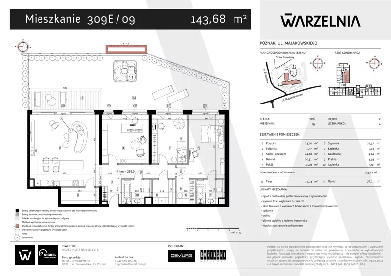 4 pokoje, apartament 143,68 m², parter, oferta nr 309E/09, Warzelnia II, Poznań, Antoninek-Zieliniec-Kobylepole, Kobylepole, ul. Majakowskiego 309