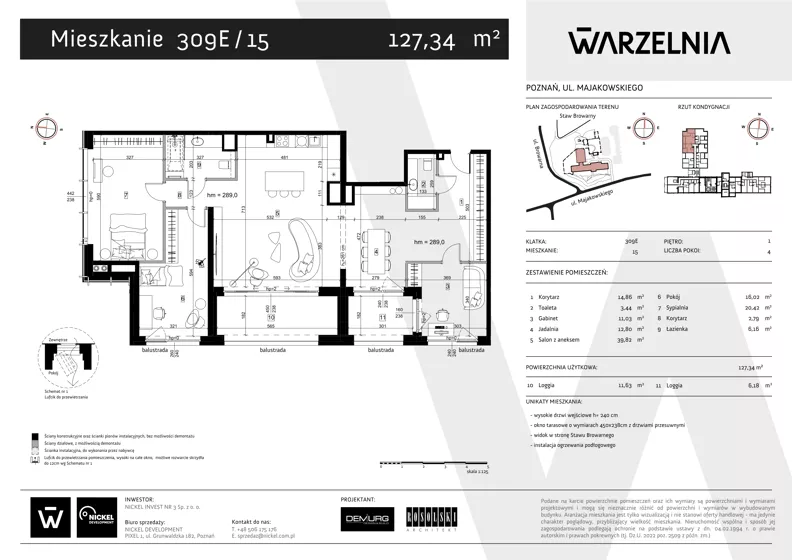 4 pokoje, apartament 127,34 m², piętro 1, oferta nr 309E/15, Warzelnia II, Poznań, Antoninek-Zieliniec-Kobylepole, Kobylepole, ul. Majakowskiego 309