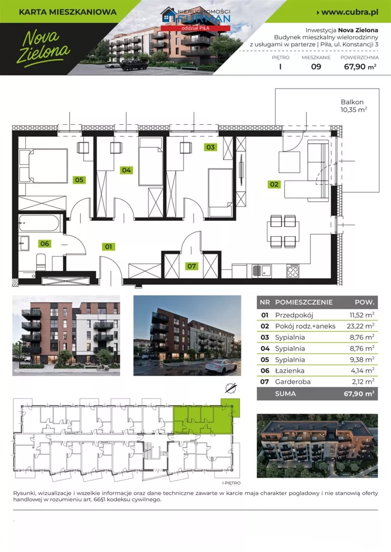 4 pokoje, mieszkanie 67,90 m², piętro 3, oferta nr , FRP-MS-199739, Piła