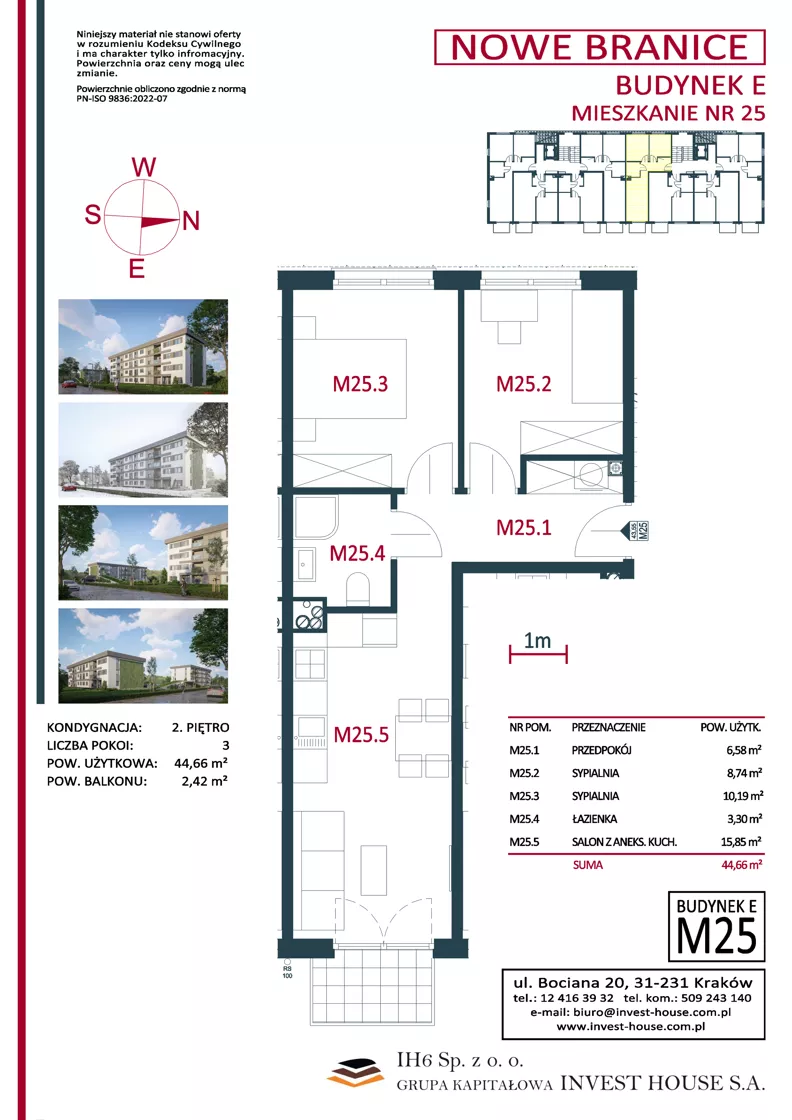 3 pokoje, mieszkanie 44,66 m², piętro 2, oferta nr M25, Nowe Branice – Etap I, Kraków, Nowa Huta, Branice, ul. Szymańskiego