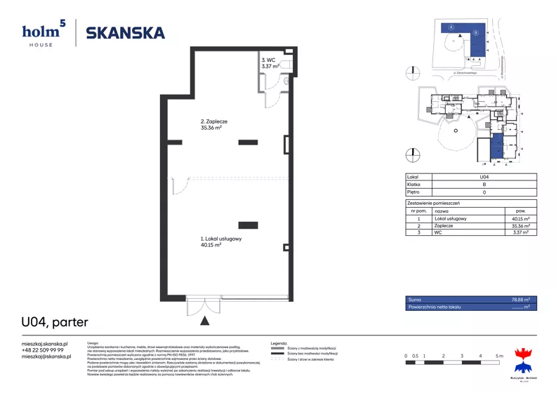 Lokal użytkowy 78,63 m², oferta nr HU04, Holm House - lokale użytkowe, Warszawa, Mokotów, Ksawerów, ul. Zdziechowskiego