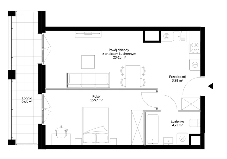 2 pokoje, mieszkanie 47,57 m², piętro 6, oferta nr 1BD0602, Awangarda Mogilska, Kraków, Prądnik Czerwony, Rakowice, ul. Mogilska 126