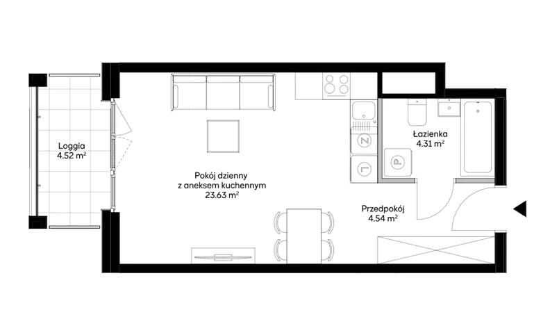 1 pokój, mieszkanie 32,48 m², piętro 8, oferta nr 1BD0803, Awangarda Mogilska, Kraków, Prądnik Czerwony, Rakowice, ul. Mogilska 126