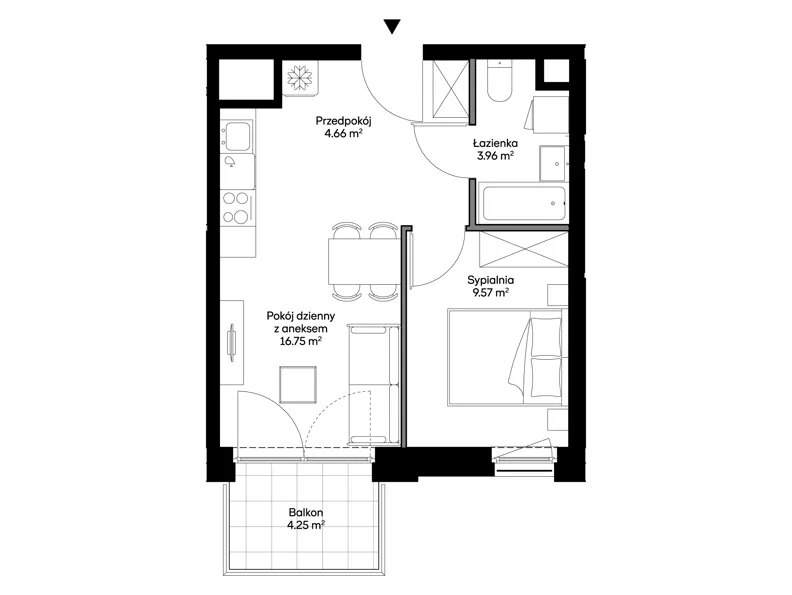 2 pokoje, mieszkanie 34,94 m², piętro 1, oferta nr A0106, Mazowiecka 21, Kraków, Krowodrza, Łobzów, Mazowiecka 21