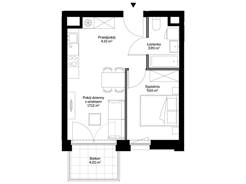 2 pokoje, mieszkanie 34,77 m², piętro 1, oferta nr A0108, Mazowiecka 21, Kraków, Krowodrza, Łobzów, Mazowiecka 21