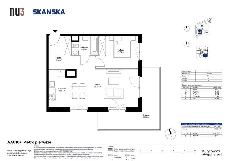 2 pokoje, mieszkanie 51,90 m², piętro 1, oferta nr AA0107, NU3 Warszawa Wola, Warszawa, Wola, Czyste, ul. Kolejowa