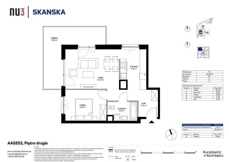 2 pokoje, mieszkanie 48,81 m², piętro 2, oferta nr AA0203, NU3 Warszawa Wola, Warszawa, Wola, Czyste, ul. Kolejowa