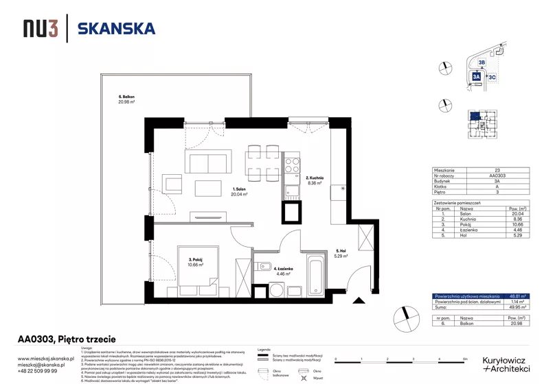 2 pokoje, mieszkanie 48,81 m², piętro 3, oferta nr AA0303, NU3 Warszawa Wola, Warszawa, Wola, Czyste, ul. Kolejowa