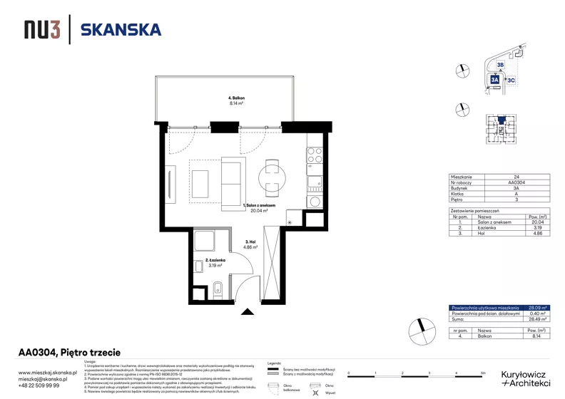 1 pokój, mieszkanie 28,09 m², piętro 3, oferta nr AA0304, NU3 Warszawa Wola, Warszawa, Wola, Czyste, ul. Kolejowa