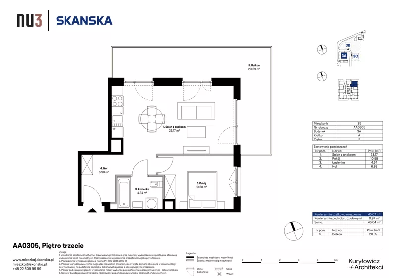 2 pokoje, mieszkanie 45,07 m², piętro 3, oferta nr AA0305, NU3 Warszawa Wola, Warszawa, Wola, Czyste, ul. Kolejowa