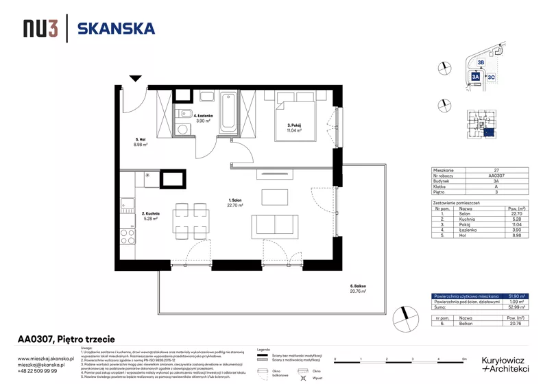 2 pokoje, mieszkanie 51,90 m², piętro 3, oferta nr AA0307, NU3 Warszawa Wola, Warszawa, Wola, Czyste, ul. Kolejowa