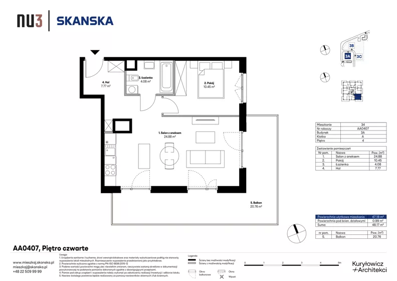 2 pokoje, mieszkanie 47,18 m², piętro 4, oferta nr AA0407, NU3 Warszawa Wola, Warszawa, Wola, Czyste, ul. Kolejowa