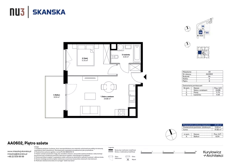 2 pokoje, mieszkanie 41,02 m², piętro 6, oferta nr AA0602, NU3 Warszawa Wola, Warszawa, Wola, Czyste, ul. Kolejowa