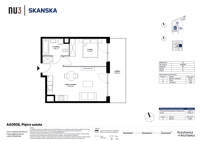 2 pokoje, mieszkanie 41,11 m², piętro 6, oferta nr AA0606, NU3 Warszawa Wola, Warszawa, Wola, Czyste, ul. Kolejowa