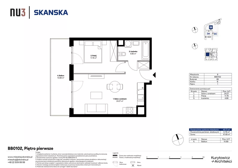 2 pokoje, mieszkanie 40,71 m², piętro 1, oferta nr BB0102, NU3 Warszawa Wola, Warszawa, Wola, Czyste, ul. Kolejowa