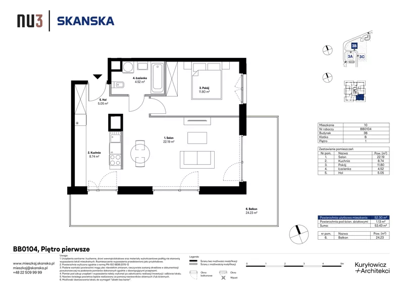 2 pokoje, mieszkanie 52,30 m², piętro 1, oferta nr BB0104, NU3 Warszawa Wola, Warszawa, Wola, Czyste, ul. Kolejowa