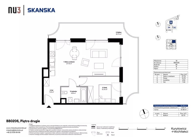 2 pokoje, mieszkanie 50,48 m², piętro 2, oferta nr BB0206, NU3 Warszawa Wola, Warszawa, Wola, Czyste, ul. Kolejowa