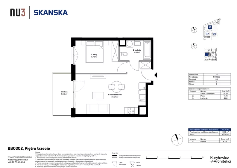 2 pokoje, mieszkanie 40,71 m², piętro 3, oferta nr BB0302, NU3 Warszawa Wola, Warszawa, Wola, Czyste, ul. Kolejowa