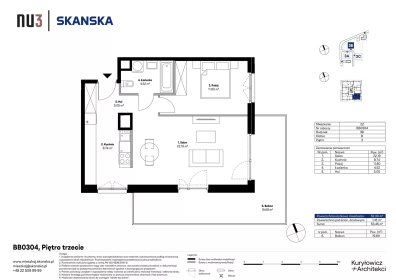 2 pokoje, mieszkanie 52,30 m², piętro 3, oferta nr BB0304, NU3 Warszawa Wola, Warszawa, Wola, Czyste, ul. Kolejowa