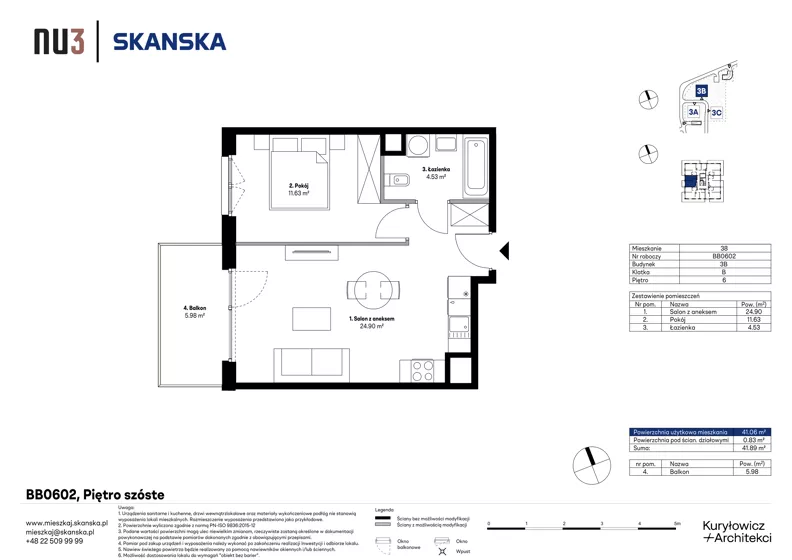 2 pokoje, mieszkanie 41,06 m², piętro 6, oferta nr BB0602, NU3 Warszawa Wola, Warszawa, Wola, Czyste, ul. Kolejowa