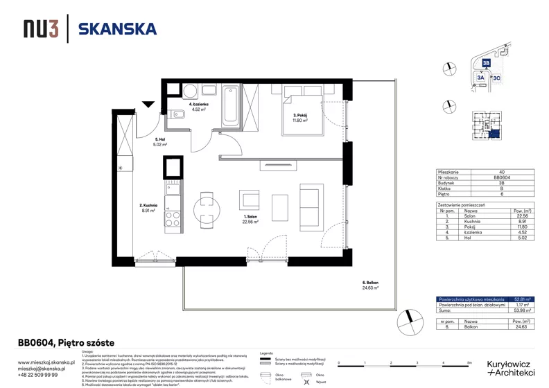 2 pokoje, mieszkanie 52,81 m², piętro 6, oferta nr BB0604, NU3 Warszawa Wola, Warszawa, Wola, Czyste, ul. Kolejowa