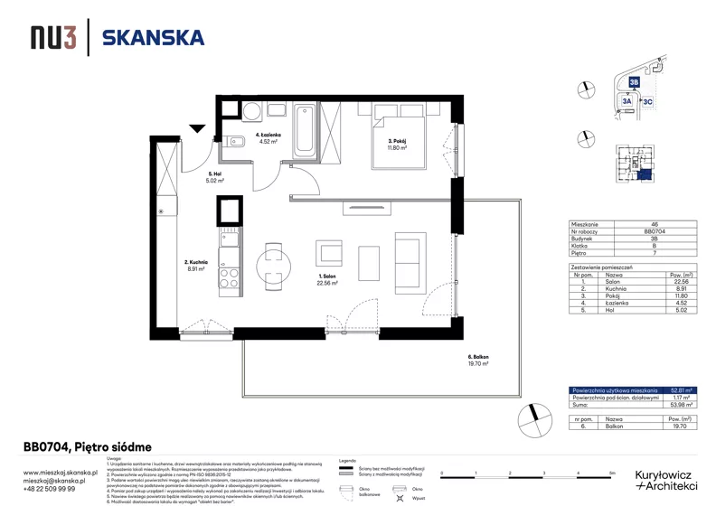2 pokoje, mieszkanie 52,81 m², piętro 7, oferta nr BB0704, NU3 Warszawa Wola, Warszawa, Wola, Czyste, ul. Kolejowa