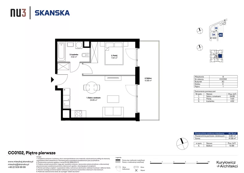 2 pokoje, mieszkanie 40,78 m², piętro 1, oferta nr CC0102, NU3 Warszawa Wola, Warszawa, Wola, Czyste, ul. Kolejowa
