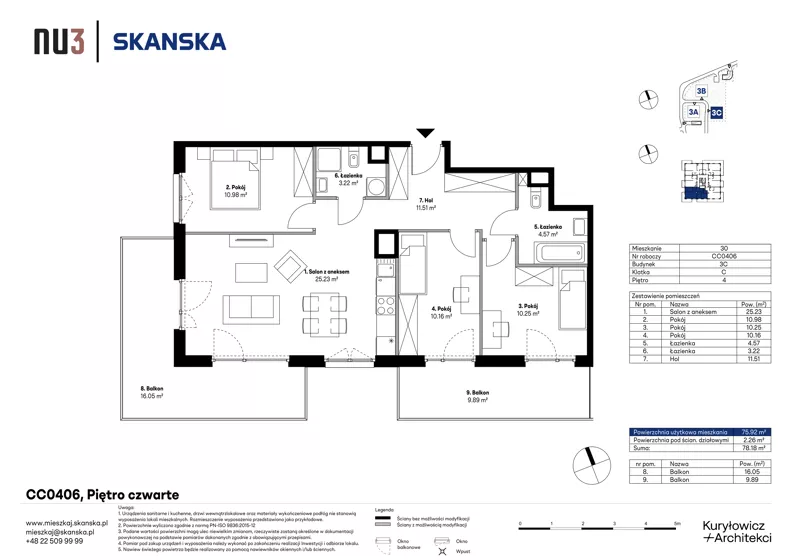4 pokoje, mieszkanie 75,92 m², piętro 4, oferta nr CC0406, NU3 Warszawa Wola, Warszawa, Wola, Czyste, ul. Kolejowa