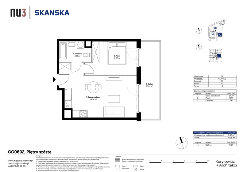 2 pokoje, mieszkanie 41,12 m², piętro 6, oferta nr CC0602, NU3 Warszawa Wola, Warszawa, Wola, Czyste, ul. Kolejowa