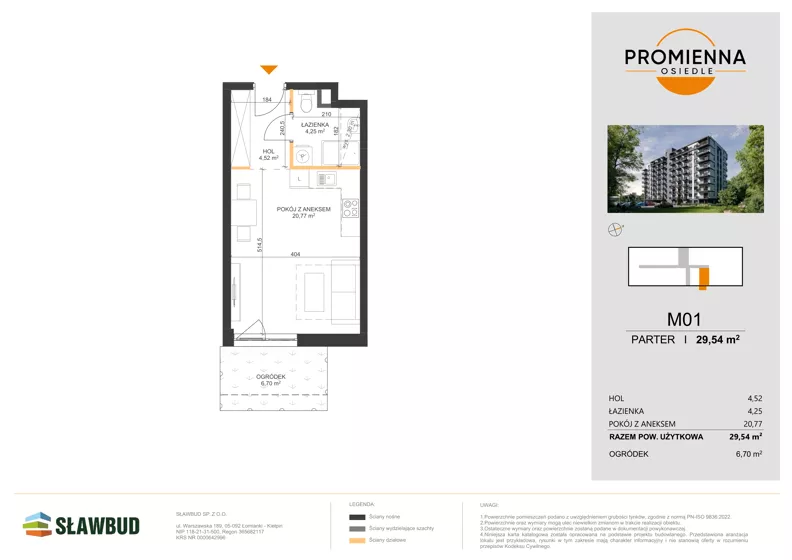 1 pokój, mieszkanie 29,54 m², parter, oferta nr 1, Osiedle Promienna, Marki,  ul. Słoneczna 1C