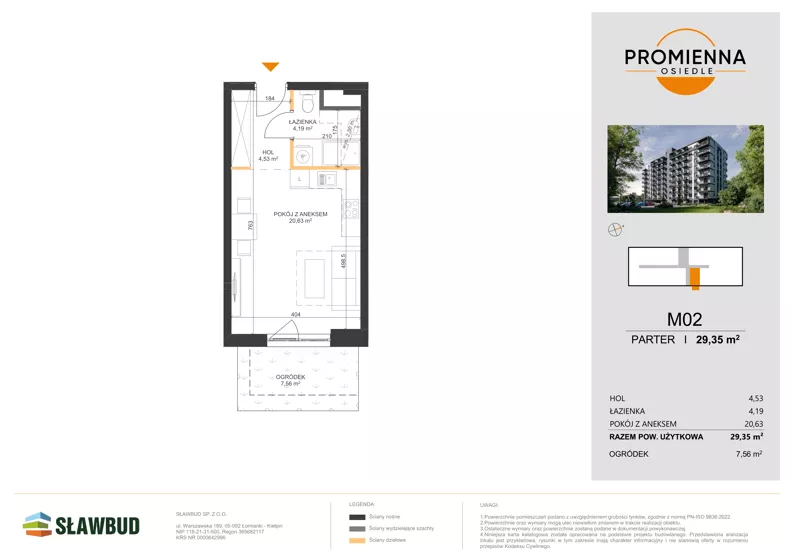 1 pokój, mieszkanie 29,35 m², parter, oferta nr 2, Osiedle Promienna, Marki,  ul. Słoneczna 1C
