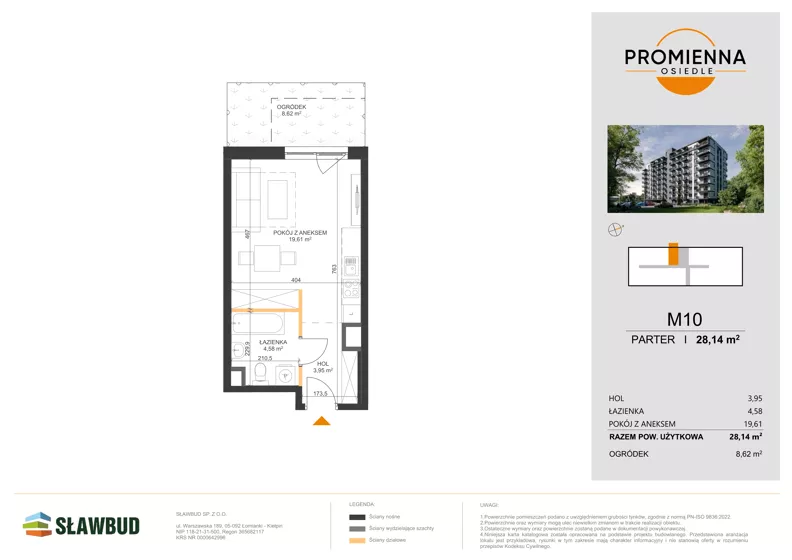 1 pokój, mieszkanie 28,14 m², parter, oferta nr 10, Osiedle Promienna, Marki,  ul. Słoneczna 1C